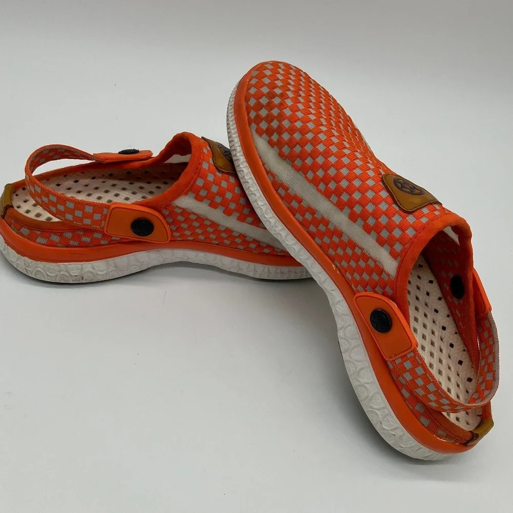 Unisex Orange White Checkered Summer Clogs Slip On Water Shoes Size 42 Mens 9